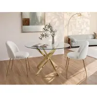 Vente-unique Ronde eettafel - 4 personen - Gehard glas en goudkleurig metaal - Transparant - COSIMA