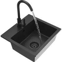 Granitan Granieten Spoelbak Teor 445x415mm - Spoelbak met Kraan en Sifon - Spoelbak Zwart