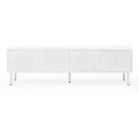 OKWISH Tv-Meubel - Met Kabeldoorvoer En 4 Gesloten Vakken - Voor Woonkamer Slaapkamer Of Hal - MDF En Spaanplaat Wit - 180x40x52 Cm