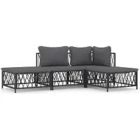 vidaXL 4-delige loungeset voor de tuin met kussens, antracietkleurig, van staal