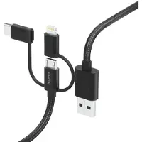 Ginza.se 3-in-1 Multi-Oplaadkabel - USB-A naar USB-C / Lightning / Micro USB - MFI gecertificeerd - Geschikt voor o.a. iPhone, Samsung - 3A USB2.0 - 480Mbps - 150cm - Zwart