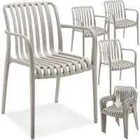 TecTake Set van 4 Tuinstoelen Alcudia - Taupe - Kunststof Stoelen met Armleuning- Stapelbaar - Stoelen voor Tuin, Terras of Balkon - Weerbestendig en UV-bestendig - Draagkracht 120kg per Tuinstoel