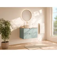 Vente-unique Zwevend badkamermeubel met ronde opzetwastafel - Amandelgroen - B80 cm - AVORELI