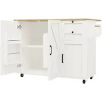 OKWISH Keukeneiland Op Wielen - Inklapbaar Tafelblad - Opbergkast Met 2 Laden En Verstelbare Vakken - MDF Wit - 120×43,2×92 cm