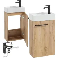 Deftrans Small - Hangende Badkamerkast met Wastafel - 60x40 cm - Draaibare Deur - Zwart