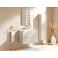 Vente-unique Zwevend badkamermeubel met inbouwwastafel en kolomkast - Beige - 80 cm - ONDIL