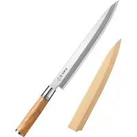 HEZHEN sashimimes 27 cm (SO Series) - sashimi- en sushimes - enkelzijdig geslepen (rechtshandig) - olijfhouten handvat - inclusief magnetische houten schede