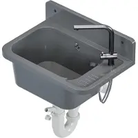 QLS Gootsteen Grijs 50x34x20 cm van Kunststof - Inclusief Sifonset - voor Buiten, Tuin en Garage 10641