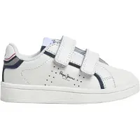 Pepe Jeans Kids Trainers Speler Jong wit (24), Leer, Plat, Klittenband, Casual, kinderkleding PBS000010