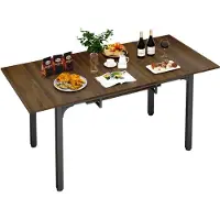 Puluomis Uitschuifbare Eettafel, 110-149 cm verstelbaar, met opbergruimte, MDF, inclusief verstelbare poten voor 4-8 personen, zwart/bruin