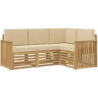 vidaXL Buitenloungeset, 4-delig, wit en beige, polyester