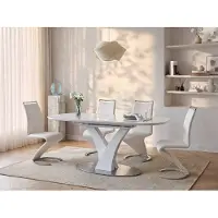 Vente-Unique.nl Uittrekbare eettafel - 6 ? 8 personen - Mdf en roestvrij metaal - Witgelakt - TALARA