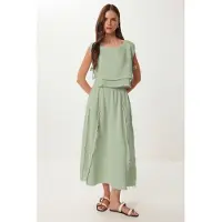 Happiness İstanbul Katoenen Mouwloze Blouse en Wijde Rok Set