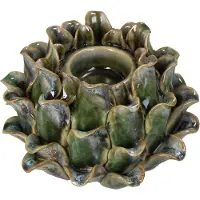 HD Collection Kaarsenhouder stoneware Groen 14,5x14,5x10,5cm