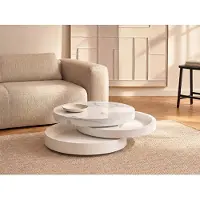 Vente-unique Ronde, draaiende salontafel met 1 nis in MDF - Witte marmereffect en witte lak - JANITA
