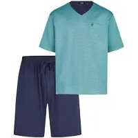 Hajo Pyjama kort 'Klima Light' turquoise / donkerblauw