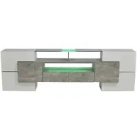 OKWISH Tv Meubel - Met Led Verlichting - 200x35x60 Cm - 6 Deuren 2 Lades 3 Vakken - Hoogglans Wit Betonlook - Mdf