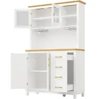 STILVORA Dressoir Kast - Grote Opbergruimte Met Led Lichtstrip En 4 Deuren - Voor Keuken En Woonkamer - MDF Wit - 105,5x40x180 cm