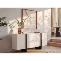 Vente-unique Buffetkast met 4 deuren van mdf - Beige en zwart - LUVONIA