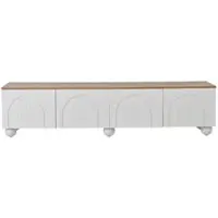 MODFU - Tv-Meubel - 4 Deuren En 6 Metalen Bolpoten - Minimalistisch - Voor Woonkamer - MDF - Wit En Eikenkleur - 180 x 40 x 45 cm