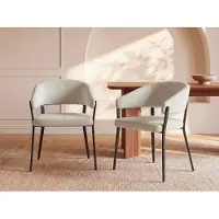 Vente-unique Set van 6 stoelen met armleuningen van stof en zwart metaal - Beige - AVRELA