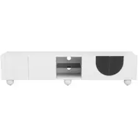 OKWISH TV-Kast – Modern Minimalistisch – 2 Deuren + Open Middenvak – Met Push-to-Open (Zonder Handgrepen) – Ronde Poten – MDF;Spaanplaat Wit – 180x40x41,5 cm