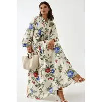 Hiccups for Kids Bloemen Linnen Voel Crew Neck Maxi Jurk