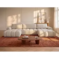 Vente-unique Panoramische hoekslaapbank in beige stof FRIDORA