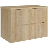 Vente-unique Gestreepte zwevende wastafelonderkast met plank - Licht naturel - 80 cm - ORISO