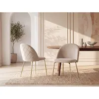 Vente-Unique.nl Set van 6 stoelen MELBOURNE - Fluweel en goudkleurig metaal - Beige