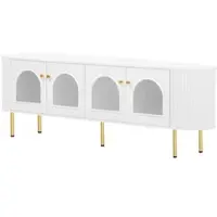 OKWISH Tv Meubel - 170×35×55 Cm - 4 Glazen Deuren Met Dempingscharnieren - Kabeldoorvoer Voor Woonkamer - MDF Wit Goud