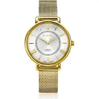 Zinzi Twenty horloge met zilverkleurige wijzerplaat, geelgoudkleurige kast 34mm en stalen meshband ZIW2033