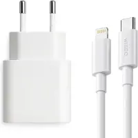 WISEQ Unieke iPhone Snellader met Lightning kabel - USB C adapter en USB C naar Lightning oplaadkabel 1 meter - geschikt voor Apple iPhone 14 / 13 / 12 / 11 – Fast Charger - wit -