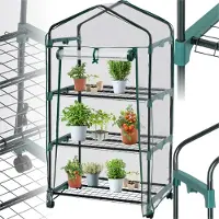 TecTake - Broeikas Hobbykas voor binnen of balkon - Met wieltjes - met 3 planken - 69x49x125 cm - 401862