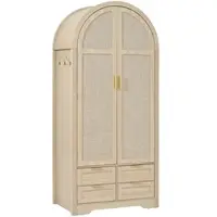 STILVORA Kledingkast – Golvend Deurdesign Met Rattan Paneel – Ruime Opbergruimte Met Kledingstang En Onderladen Voor Slaapkamer – MDF – 80x50x179 cm – Eiken