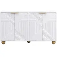 OKWISH Dressoir - 4 Deuren - Verstelbare Planken - Woonkamer Eetkamer Hal - MDF Wit Met Gouden Handgrepen - 120x35x71,5 cm