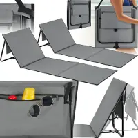 TecTake Strandmat - Set van 2 opvouwbare ligmatten met verstelbare rugleuning, draagriem en opbergvak - Ideaal voor strand, camping of tuin - Lichtgewicht en onderhoudsvriendelijk - Grijs