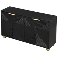 OKWISH Dressoir - 120 x 35 x 71,5 cm - 4 Deuren - Verstelbare Binnenplanken - Gesloten Opbergruimte - MDF Zwart met Gouden Details