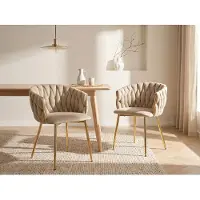 Vente-unique Set van 2 stoelen in fluweel en goudkleurig metaal - Beige - ELEGANO