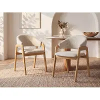 Vente-unique Set van 2 stoelen met stoffen en rubberhouten armleuningen - Beige en naturel - SOLUNA