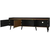 OKWISH Tv Meubel - 3 Deuren Met Strepen - Woonkamer Opbergruimte - Zwart En Natuurlijke Houtlook - 160×39×49,5 Cm