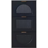 MODFU - Smalle Schoenenkast Met Kantelvak - Modern - Voor Hal - MDF En Spaanplaat - Zwart - 60 X 24 X 114 Cm