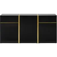 STILVORA Dressoir - Hoogglans Opbergkast Met 3 Deuren En 2 Laden - Voor Woonkamer En Hal - Zwart - 160x40x78 Cm