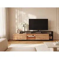Vente-unique Tv-meubel met 2 deuren en 6 nissen met ledverlichting - Licht naturel en antraciet - IDESIA