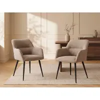 Vente-unique Set van 6 stoelen HEKA - Met armleuningen - Stof en metaal - Beige