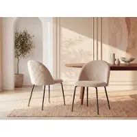 Vente-unique Set van 6 stoelen MELBOURNE - Fluweel en mat zwart metaal - Beige