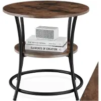 TecTake Ronde Bijzettafel – Salontafel met 2 Planken, Industrieel Design, Nachtkastje van Hout, Ø55x56 cm, Voor Woonkamer, Slaapkamer, Kantoor, Zwart Metalen Frame – Industrial Dark Brown