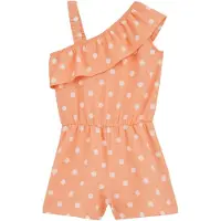 We fashion straight leg playsuit met stippen - oranje Meisjes Polyester Off shoulder - maat 110/116