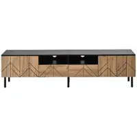 OKWISH TV-meubel - Modern Laag Dressoir Met 2 Deuren En 2 Lades - Voor Woonkamer - Spaanplaat In Zwart En Naturel Houtlook - 180x40x45 cm