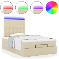vidaXL Ottoman bed met matras en LED's 120x190cm stof crèmekleurig